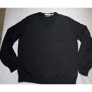 Calvin Klein 100% Extra Fine Merino Wool Sweater Size Large‎ Black V-Neck Luxury